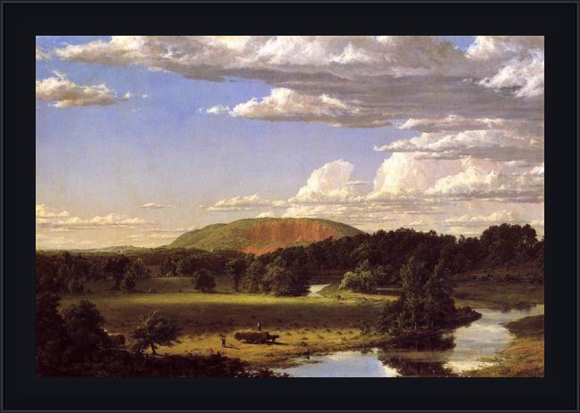 Framed Frederic Edwin Church west rock, new haven painting