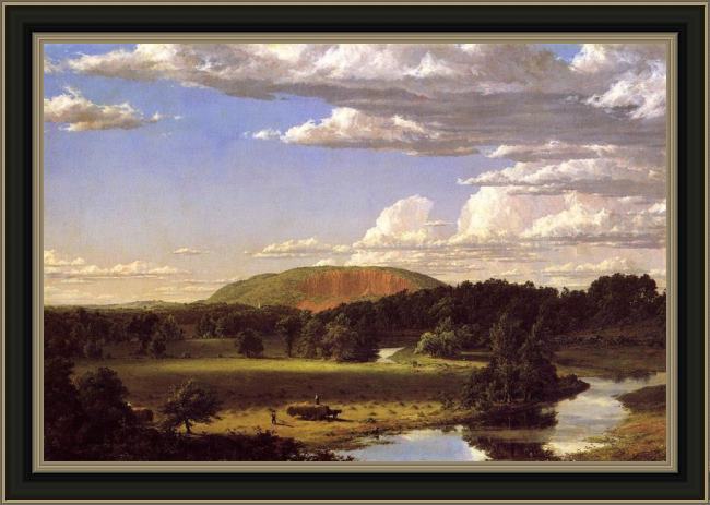 Framed Frederic Edwin Church west rock, new haven painting