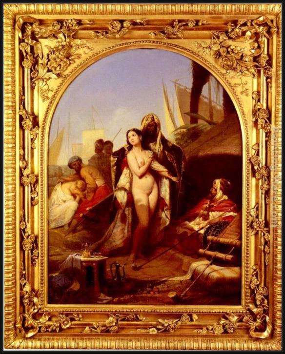 Framed Frederic Henri Schopin the slave market painting