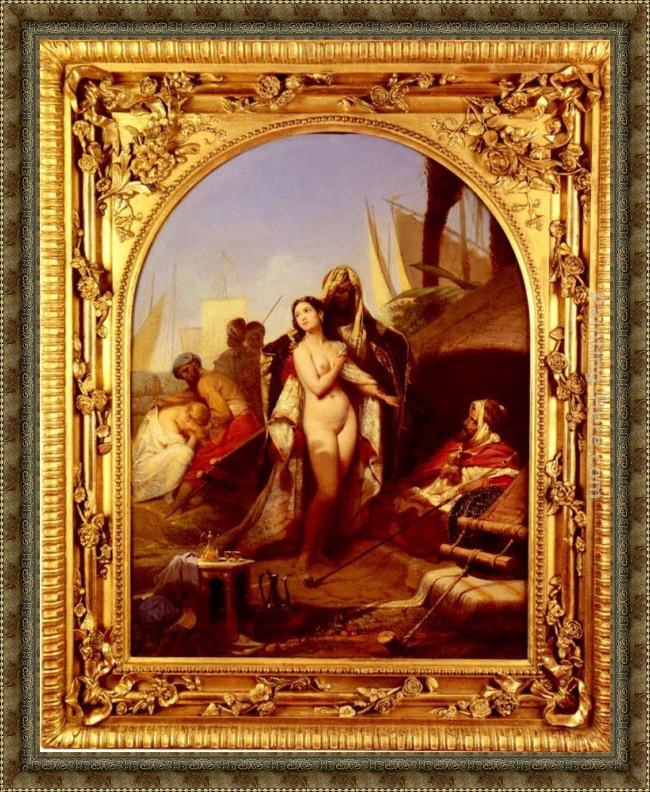 Framed Frederic Henri Schopin the slave market painting