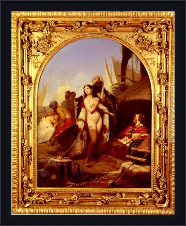 Framed Frederic Henri Schopin the slave market painting