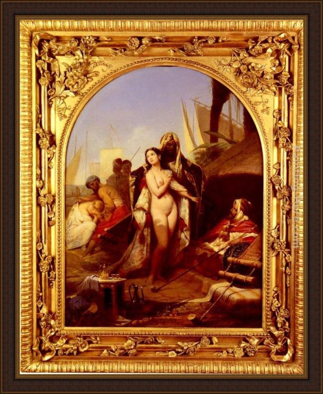 Framed Frederic Henri Schopin the slave market painting