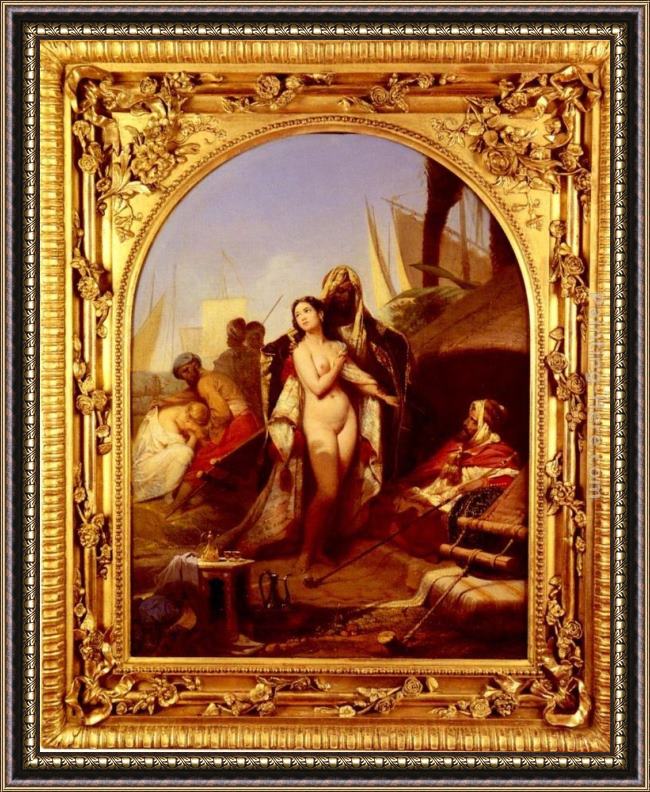 Framed Frederic Henri Schopin the slave market painting