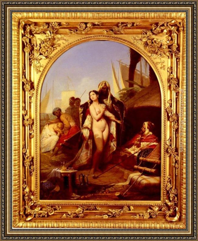 Framed Frederic Henri Schopin the slave market painting