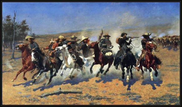 Framed Frederic Remington a dash for the timber painting