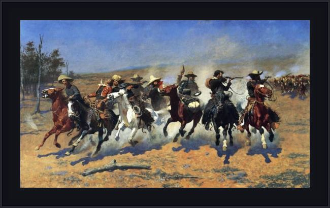 Framed Frederic Remington a dash for the timber painting