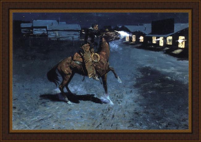 Framed Frederic Remington an arguement with the town marshall painting