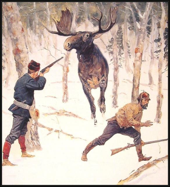 Framed Frederic Remington the moose hunt painting