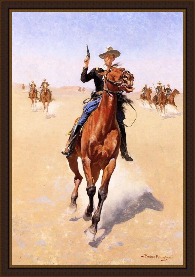 Framed Frederic Remington the trooper painting