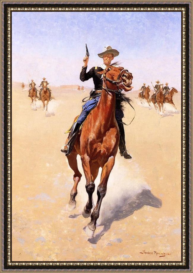 Framed Frederic Remington the trooper painting