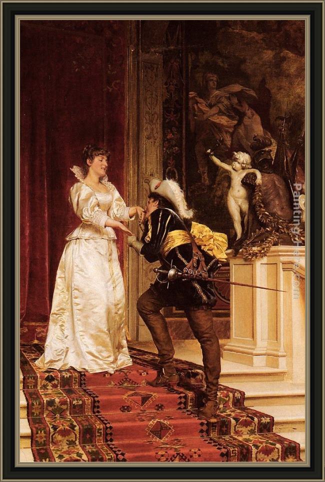 Framed Frederic Soulacroix the cavalier's kiss painting