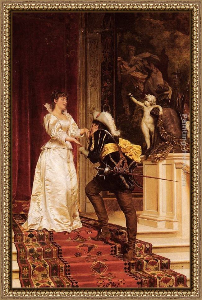 Framed Frederic Soulacroix the cavalier's kiss painting