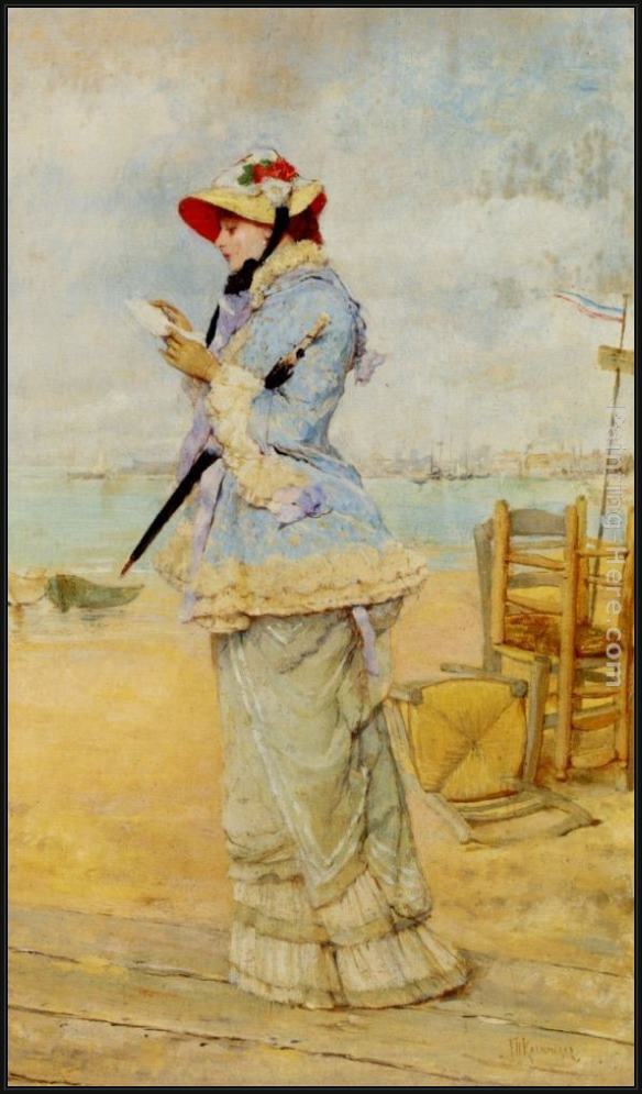 Framed Frederick Hendrik Kaemmerer lady by the sea painting