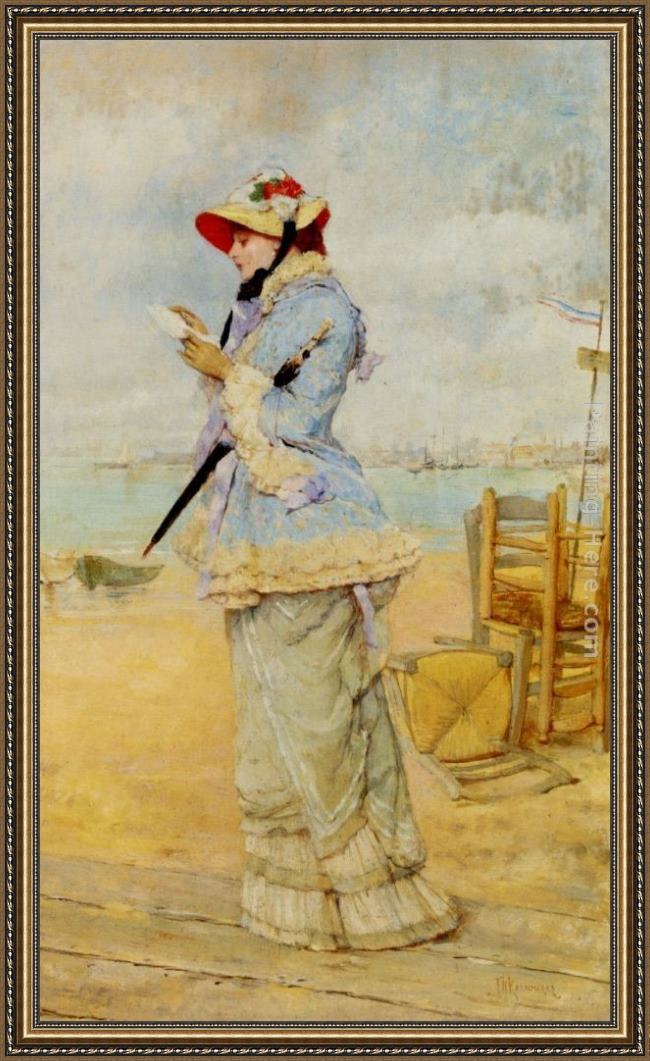 Framed Frederick Hendrik Kaemmerer lady by the sea painting