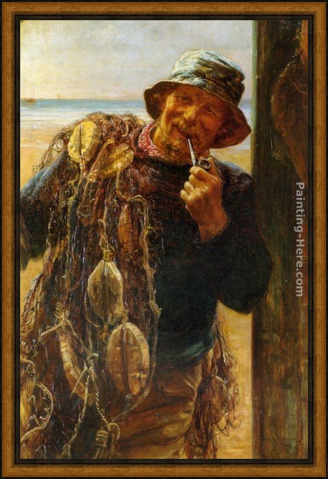 Framed Frederick Morgan a jovial fisherman painting