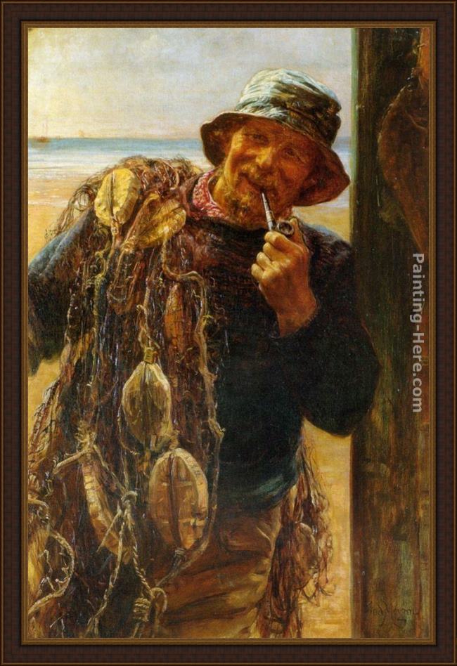 Framed Frederick Morgan a jovial fisherman painting