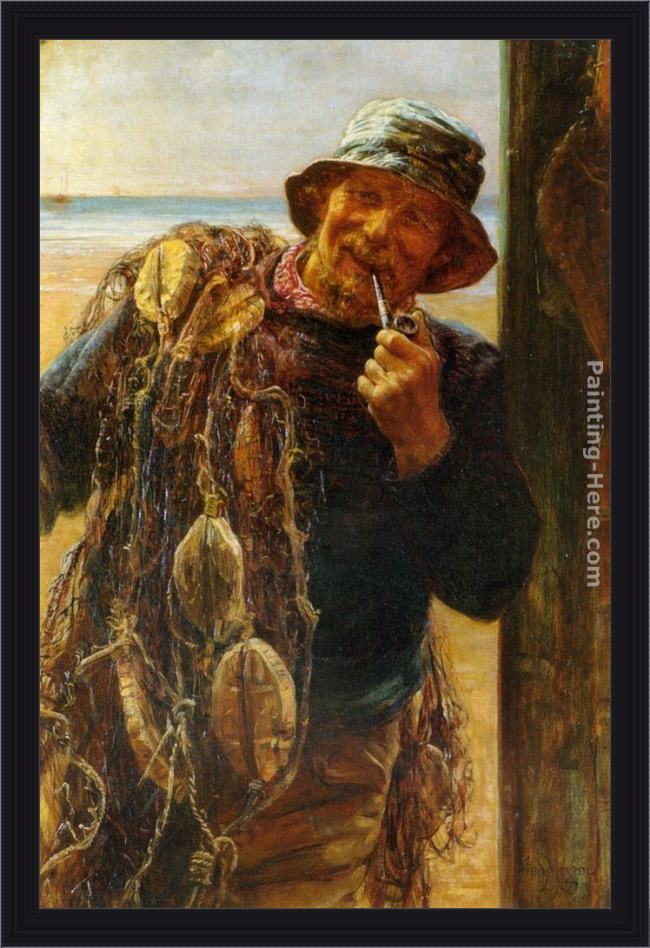 Framed Frederick Morgan a jovial fisherman painting