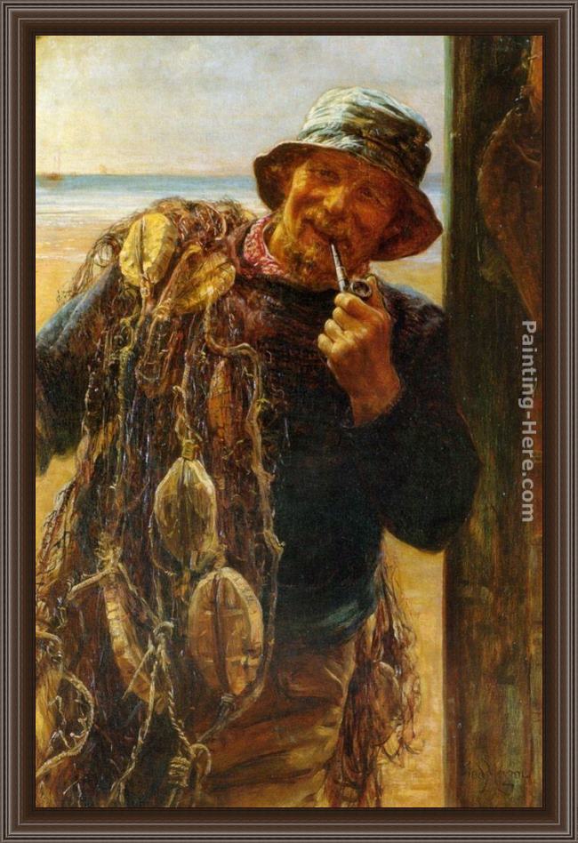 Framed Frederick Morgan a jovial fisherman painting
