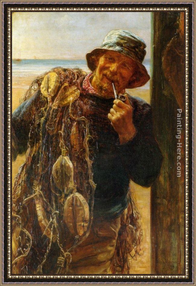 Framed Frederick Morgan a jovial fisherman painting