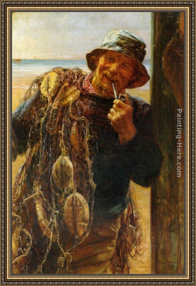 Framed Frederick Morgan a jovial fisherman painting
