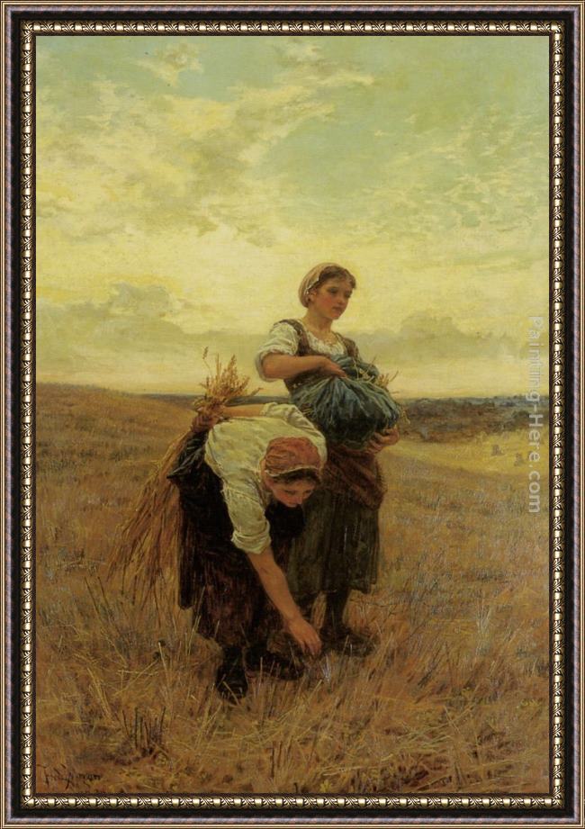 Framed Frederick Morgan the gleaners painting