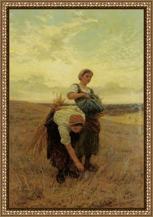 Framed Frederick Morgan the gleaners painting