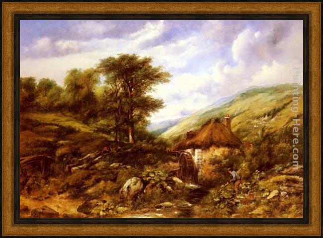 Framed Frederick William Watts an overshot mill in a wooded valley painting