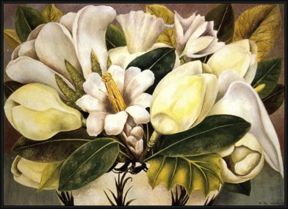 Framed Frida Kahlo magnolias painting