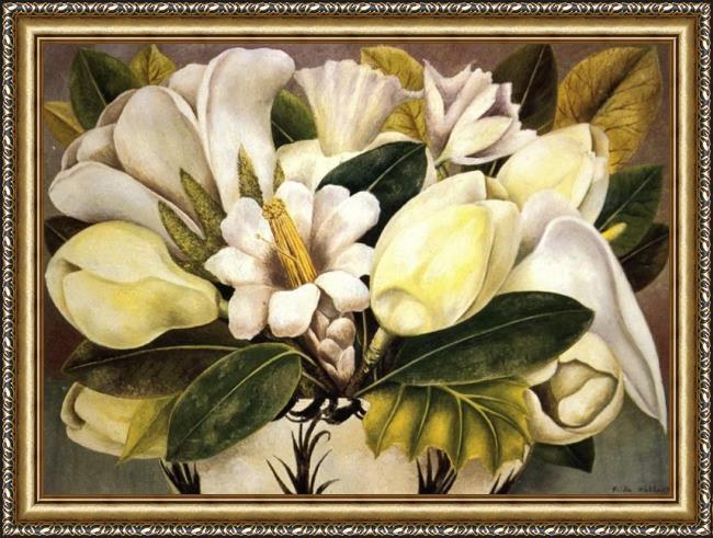 Framed Frida Kahlo magnolias painting