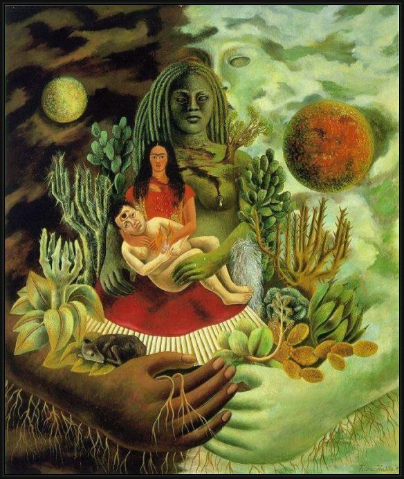 Framed Frida Kahlo the love embrace of the universe the earth mexico me diego and mr xolotl painting