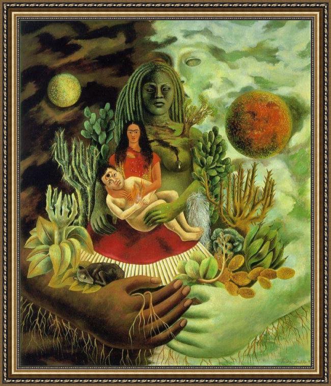 Framed Frida Kahlo the love embrace of the universe the earth mexico me diego and mr xolotl painting