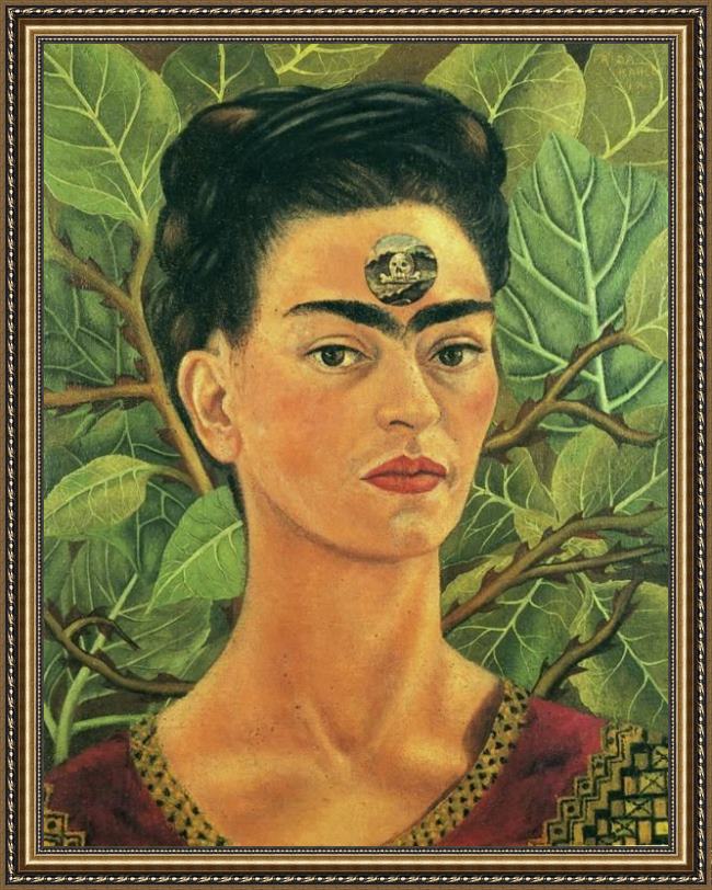 Framed Frida Kahlo thinking about death painting