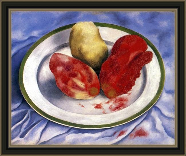 Framed Frida Kahlo tunas still life with prickly pear fruit painting