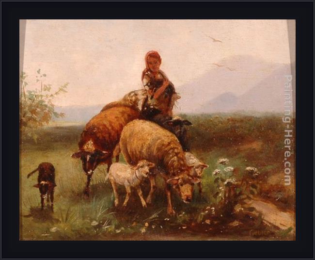 Framed Friedrich Otto Gebler shepherdess painting