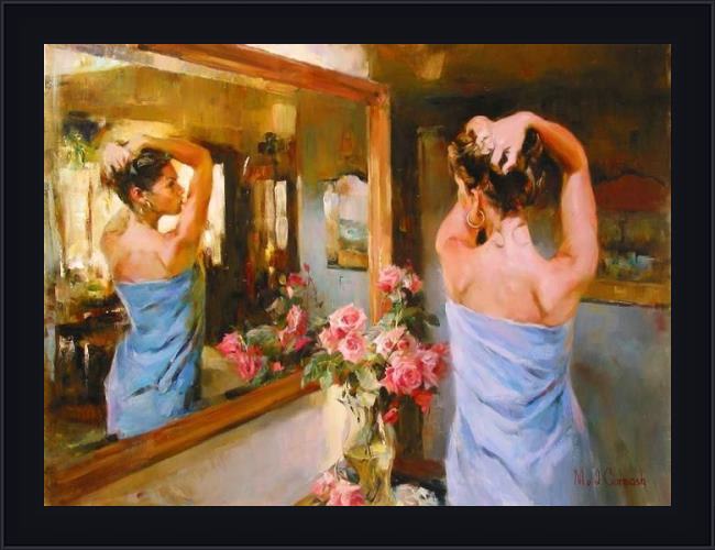 Framed Garmash beauty in the mirror painting