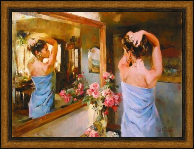 Framed Garmash beauty in the mirror painting