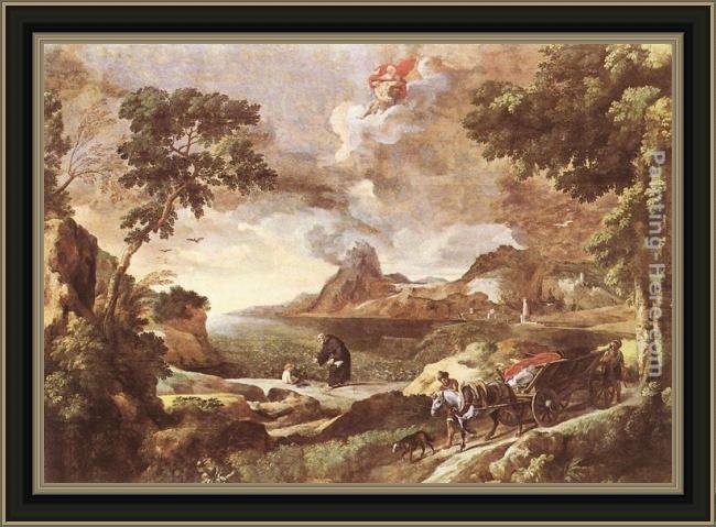 Framed Gaspard Dughet landscape with st augustine and the mystery painting