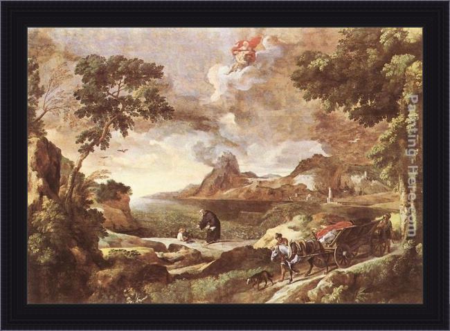 Framed Gaspard Dughet landscape with st augustine and the mystery painting