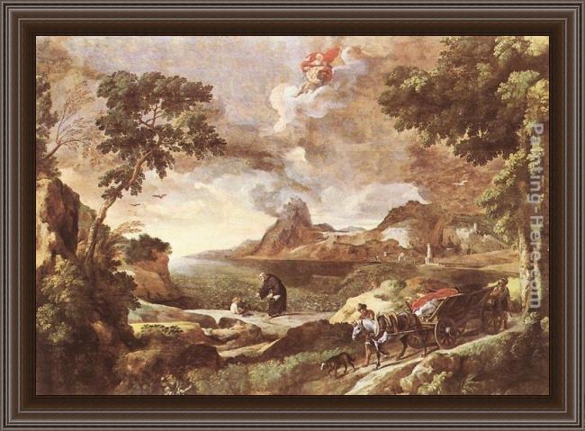 Framed Gaspard Dughet landscape with st augustine and the mystery painting