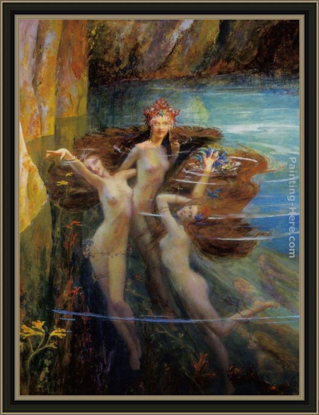 Framed Gaston Bussiere les nereides painting