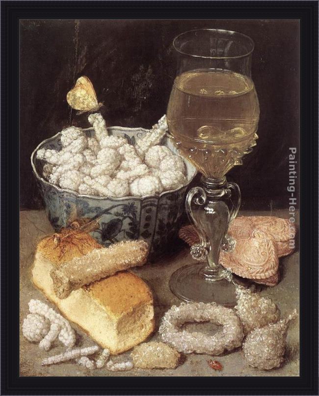 Framed Georg Flegel still-life with bread and confectionary painting