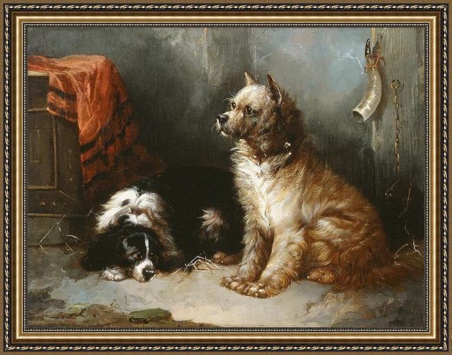 Framed George Armfield a terrier and a king charles spaniel painting