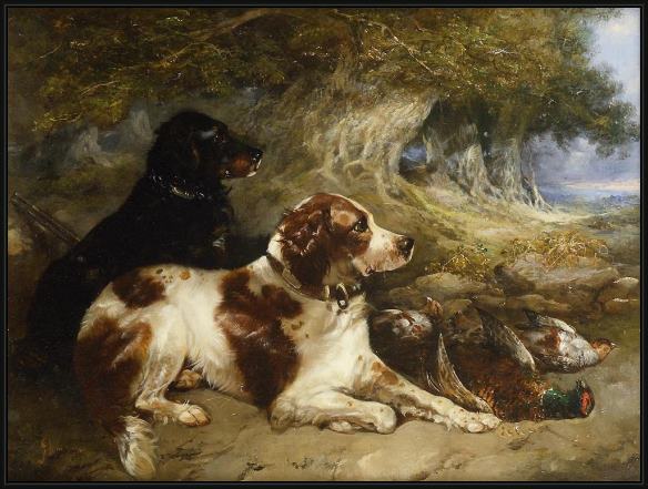 Framed George Armfield gundogs with game painting