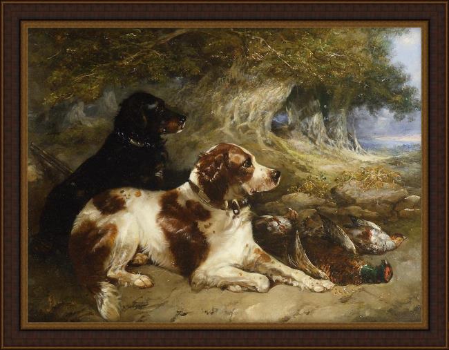 Framed George Armfield gundogs with game painting