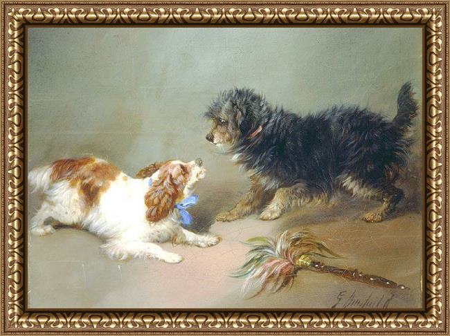 Framed George Armfield king charles spaniel & terrier painting