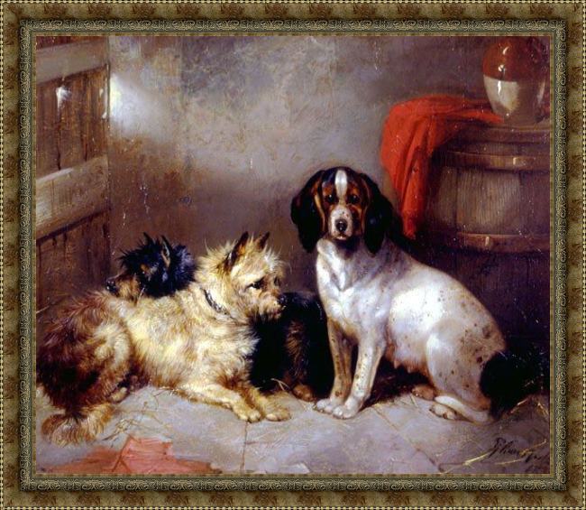 Framed George Armfield terriers and hound painting