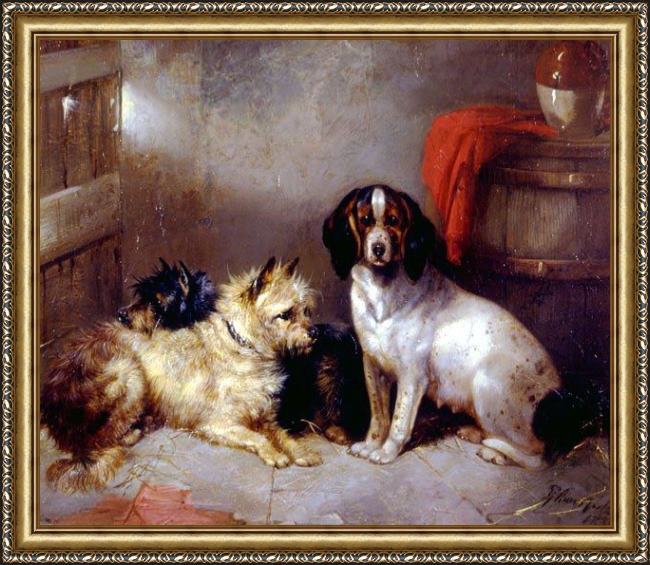 Framed George Armfield terriers and hound painting