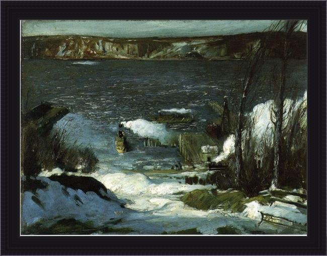 Framed George Bellows north river painting