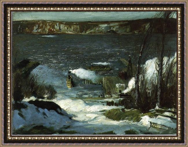 Framed George Bellows north river painting