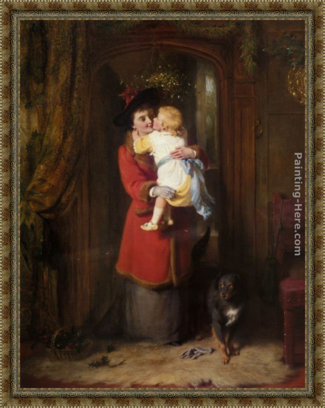 Framed George Bernard O'Neill a christmas kiss painting